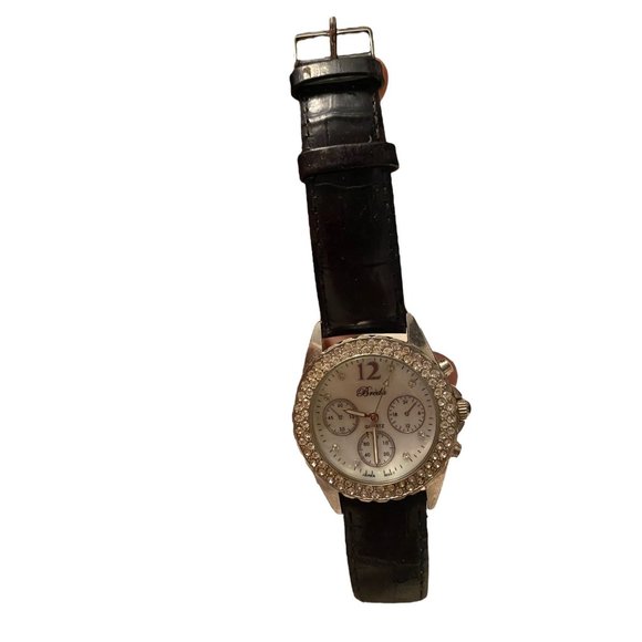 Breda Black Leather Double row crystal bezel Watch - Picture 2 of 5